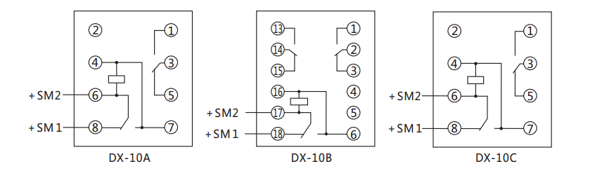 DX-10B閃光繼電器內(nèi)部接線(xiàn)及外引接線(xiàn)圖