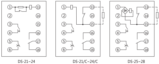 DS-23C時(shí)間繼電器內(nèi)部接線及外引接線圖(正視圖)