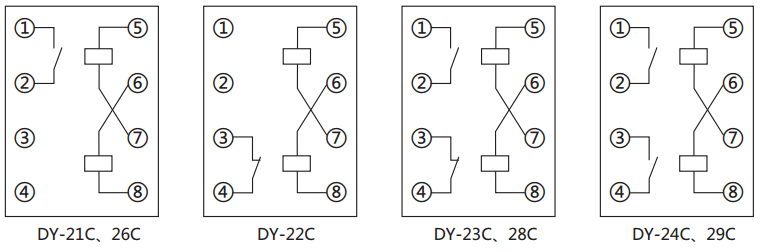DY-26C、D電壓繼電器內(nèi)部接線圖