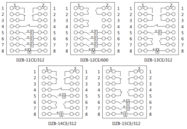 DZE-14CE/312保持中間繼電器內(nèi)部接線(xiàn)圖及外引接線(xiàn)圖